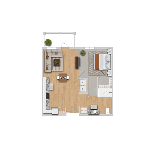 Floor plan for 1 bed, 1 bath